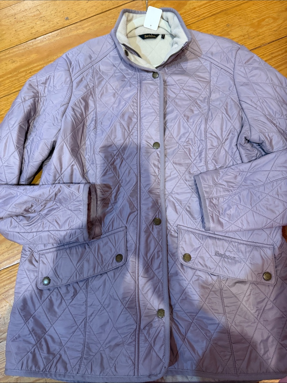 Barbour Quilted Lavender Utility Jacket with Contrast Fleece Collar